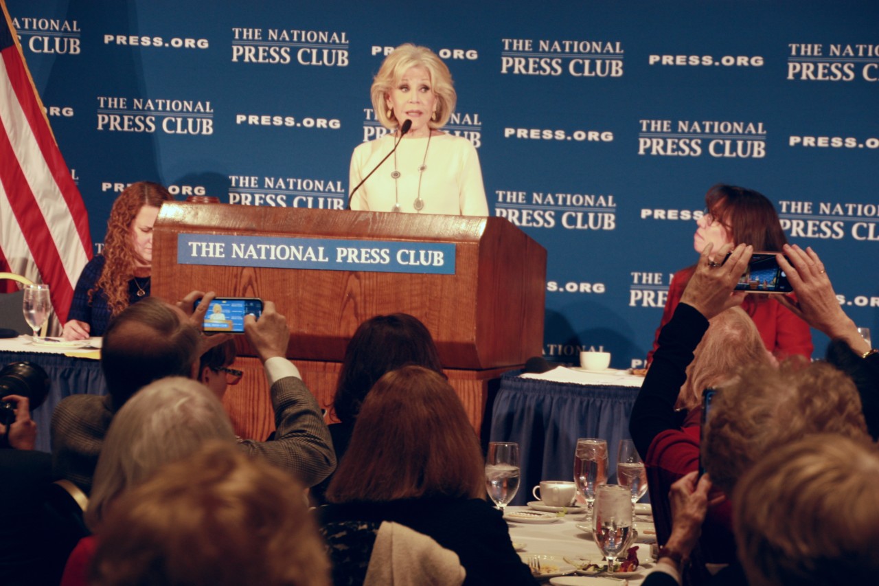 Jane FOnda speaks at the National Press Club