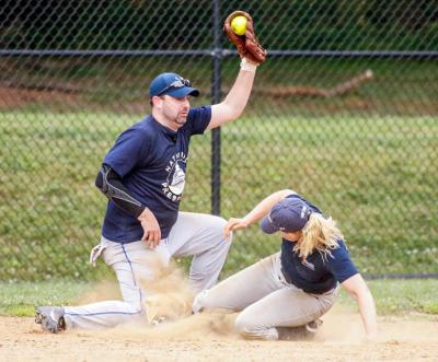 Ryan Grizzle of the NPC co-ed softball team, at East Norbeck Park, Saturday, June 19, 2021. Photo by MMSL Commissioner Dennis Tuttle