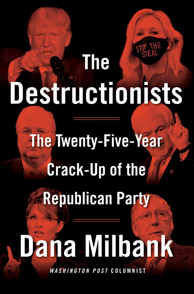 Book cover in black and red with photos of Republican leaders