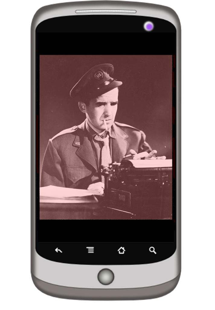 Historic photo of Edward R. Murrow imposed on an iPhone