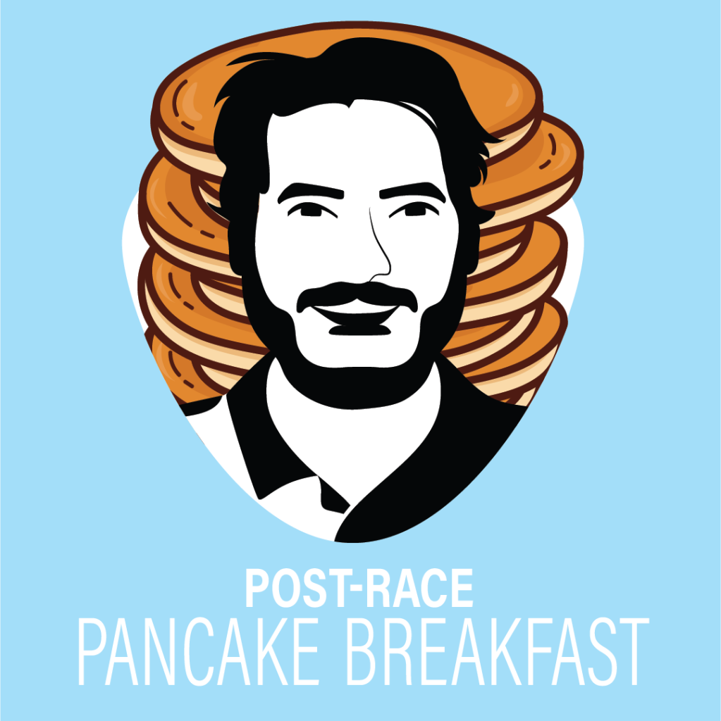 Logo with drawing of bearded Austin against a pale blue background