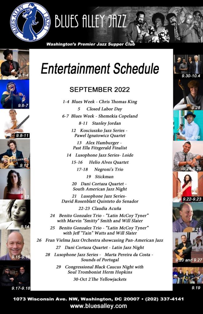 Blues Alley schedule for September.
