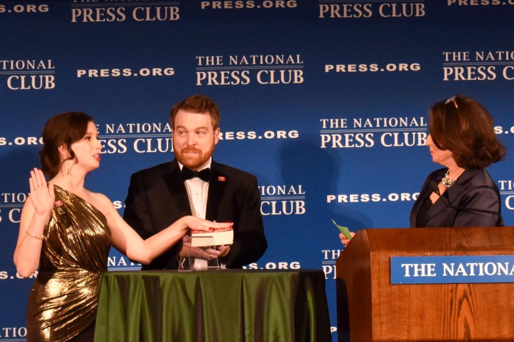 Photo of National Press Club President Emily Wilkins being sworn in